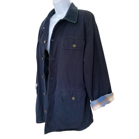 Vintage 90s Navy Blue Chore Barn Jacket Coat Flannel Lined M/L - Picture 5 of 8